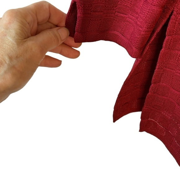 Misook Rapture Knit Jacket Oversized Red Textured Black Vegan Leather Trim Small - Picture 8 of 11